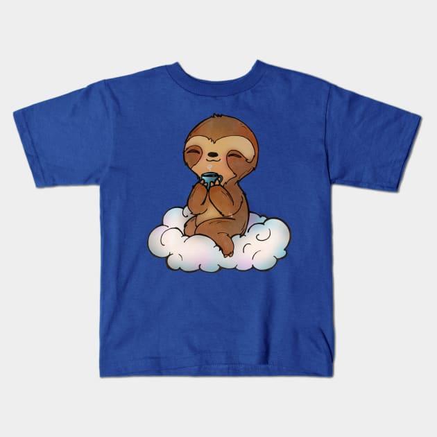 Kawaii Sloth Sipping on Coffee Kids T-Shirt by LyddieDoodles